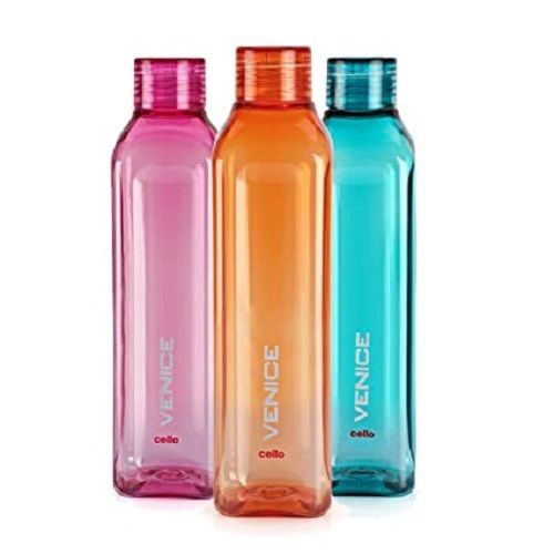 Withe And Bule 1 Litre Simple Round Shape Plastic Water Bottle Set, Set Of 3