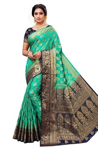 Cotton Silk Blue And Green Color Modern Soft Touch Traditional Ladies Designer Sarees