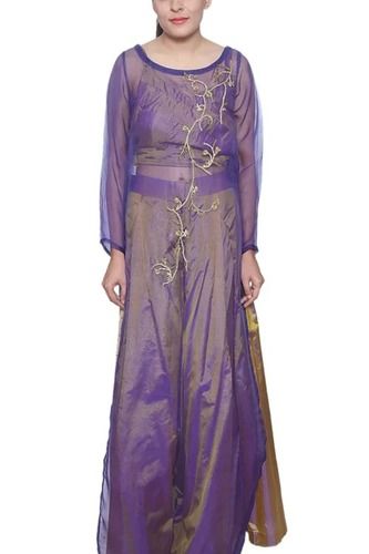 Indian Pavani Ladies Party Wear Dual Tone Pure Silk Pleated Crop Top And Palazzo Set