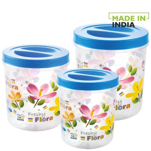 Bpa Free Light Weight Ski Deluxe Printed Plastic Storage Container (Set 3 Pcs) Capacity: 5 Kg/Day