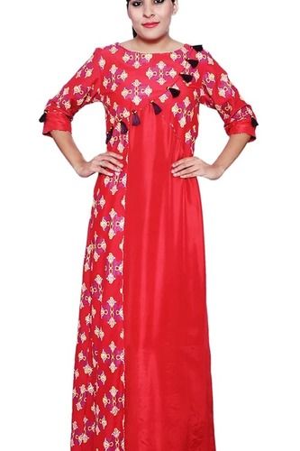 Candy Red Harita Ladies Party Wear Designer Pure Silk Printed Floor Length A Line Kurta