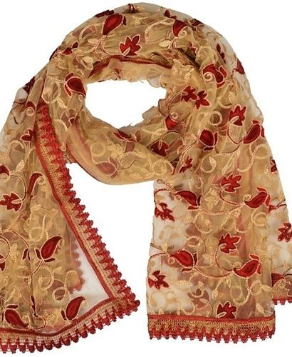 Red And Golden Color Glossy Slik Casual Wear Designer Ladies Dupatta