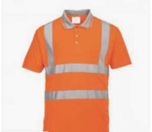 Washable Round Neck Type Orange Colour Grey Patti Safety T Shirt For Male Person