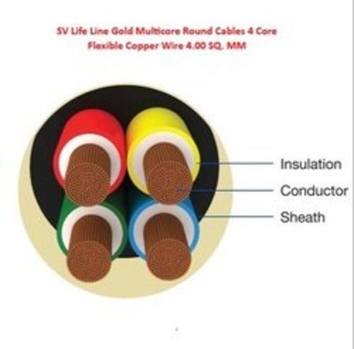 Sv Life Line Gold Multicore Round Cables 4 Core Flexible Copper Wire 4.00 Sq. Mm Cable Capacity: 50 Watt (W)