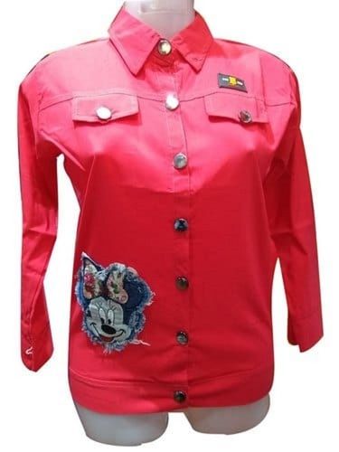 Satin Pink Colour Beautiful Pure Cotton Solid Shirt Style Ladies Top For Casual Wear