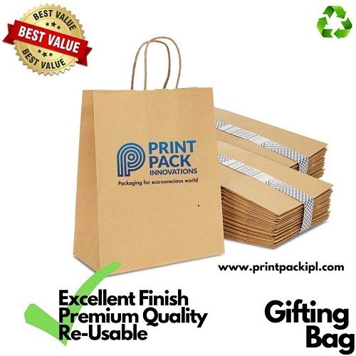Printed Art Brown Paper Bag For Carry Grocery Items