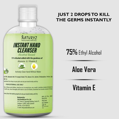 75% Absolute Ethyl Alcohol Based Instant Hand Sanitizer With Aloe Vera And Vitamin E