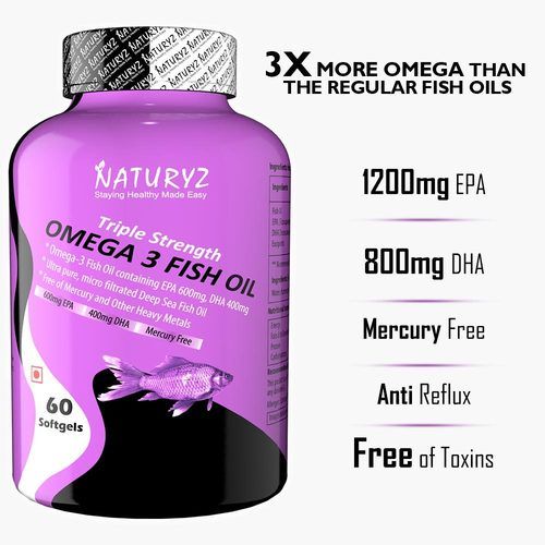 Naturyz Non Gmo Gluten Free Triple Strength Omega 3 Fish Oil Softgel Capsules