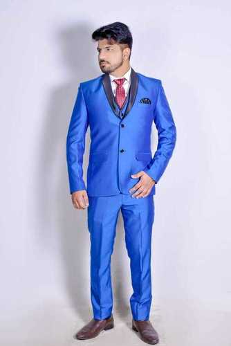 Party Wear Full Sleeves Designer Blue Color Mens Coat Pant With