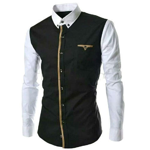 Plain Fashion Mens Designer Shirt With Stylish Collar And Full Sleeves Along With Black Colour Overcoat