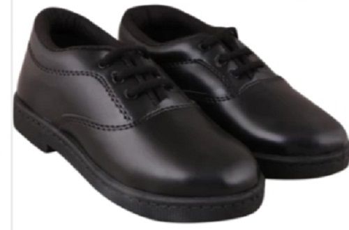 Plain Low Heel Round Toe Black Color School Leather Shoes For Boys