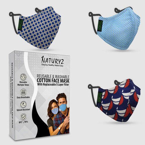 Reusable And Washable Printed 5 Layer Cotton Face Mask With Replaceable Filter 