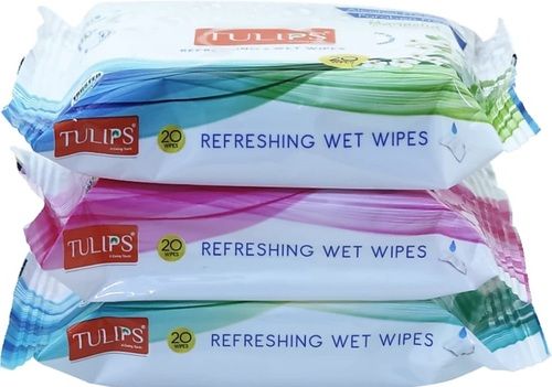 Tulip Refreshing White Color Wet Wipes With 3 Different Fragrances Thickness: 12 Feet (Ft)