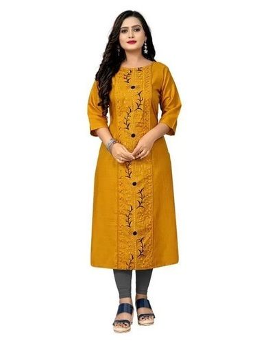 Yellow Color Stylish Kurti For Ladies With Full Sleeves Bust Size: 38 Inch (In)