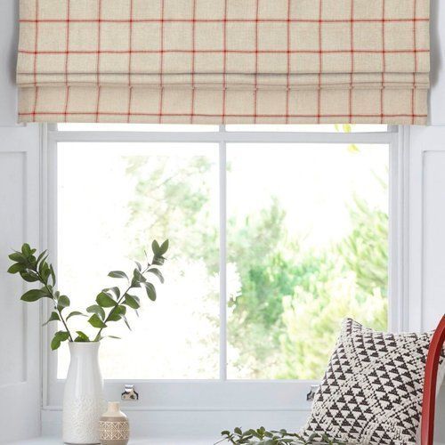 Brown Fine Finsh Roman Style Horizontal Checked Window Blinds For Home, Office