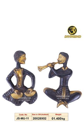 Handmade Divineind Musicians JS-MU-11 Set Of Two Brass Figurines Plate Statue