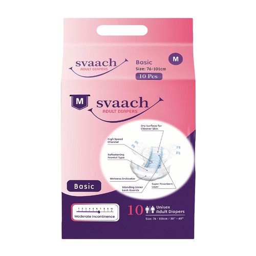 White Lightweighted Leakage-Proof Non-Woven Disposable Svaach Adult Diaper