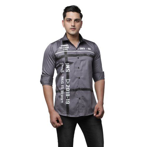 Mens Gray Slim Fit Full Sleeves Pure Satin Printed Party Wear Shirts Age Group: Above 18 Years