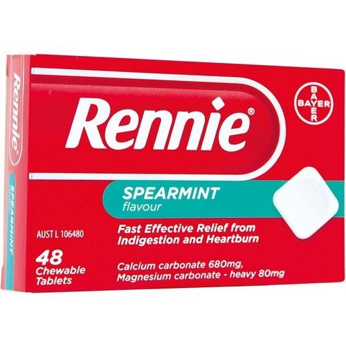 Rennie Calcium Carbonate (48 Tablets) Spearmint Flavor