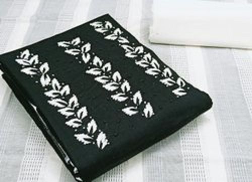 Black Colour Cotton Churidar Suti And Salwar Material With White Leaf Design