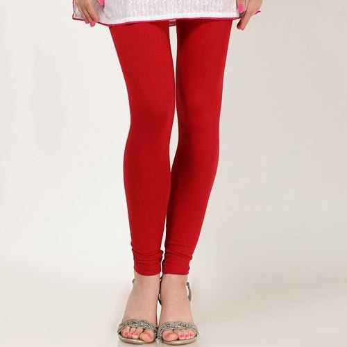 Ladies Comfortable Skinny Fit Red Color Solid Plain Casual Cotton Leggings
