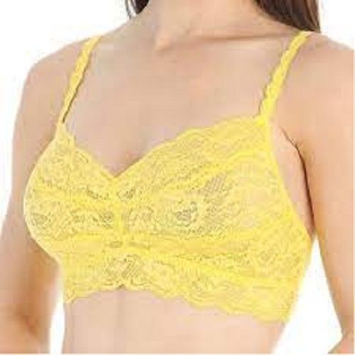 Yellow Net And Lycra Fabric Women Full Coverage Non Padded Bra (Yellow)