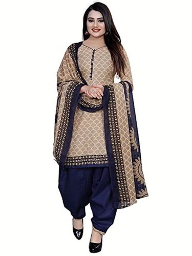 Various Printed Pattern Blue And Beach 100% Pure Cotton Salwar Suit