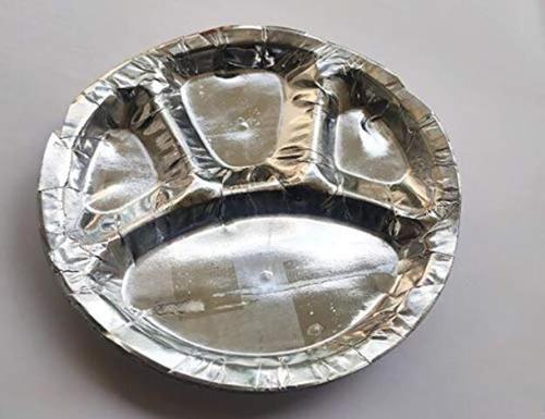 4 Compartment Light Weight Silver Round Disposable Paper Plate For Party And Marriage