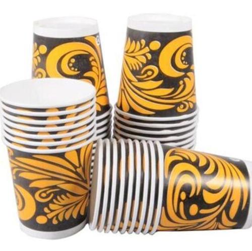 Paper Black And Yellow Color Floral Design Round Light Weight Disposable Cups Size 60 Ml