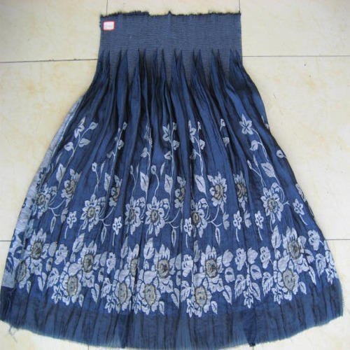 Washable Blue Colour Fancy Printed Cotton Apparel Fabric With White Colour Designs Skirt