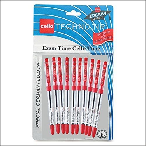 Easy To Write, Lightweight Body Cello Technotip Red Ball Pen, (Pack Of 10)