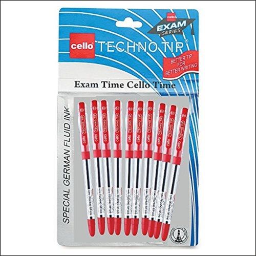 Bold Writing Easy To Write, Lightweight Body Cello Technotip Red Ball Pen, (Pack Of 10)