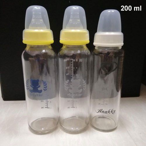 Transperant Highly Durable Screw Cap Baby Glass Feeding Bottle In 200 Ml