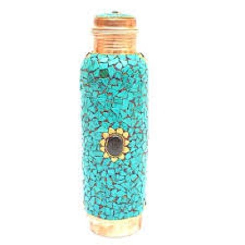 Sky Blue Stone Desiged Pure Copper Drinking Water Bottles, 1 Liter Storage Capacity: 1000 Ml Milliliter (Ml)