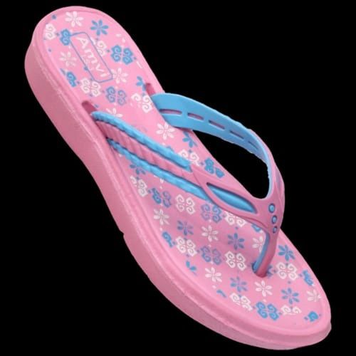 Pink Comfortable And Printed Women Casual V-Shape Eva Slippers With 4-8 Size