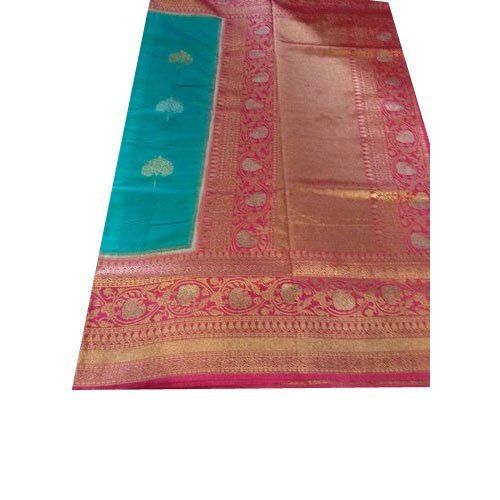 Silk Designer Green Colour Crepe Saree With Red Colour Border And Pallu