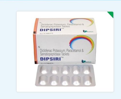 Dipsiri 10 Tablets Diclofenac Potassium B.P. 50Mg, Paracetamol I.P. 325Mg, Serratiopeptidase (Ec) I.P. 15Mg. Generic Drugs