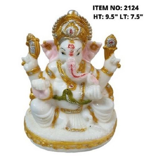Glossy Finish Lord Ganesha Murti For Worship, Height 9.5 Inch, Length 7.5 Inch