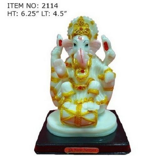 Glossy Finish White Frp Ganesha Murti For Worship, Height 6.25 Inch, Length 4.5 Inch