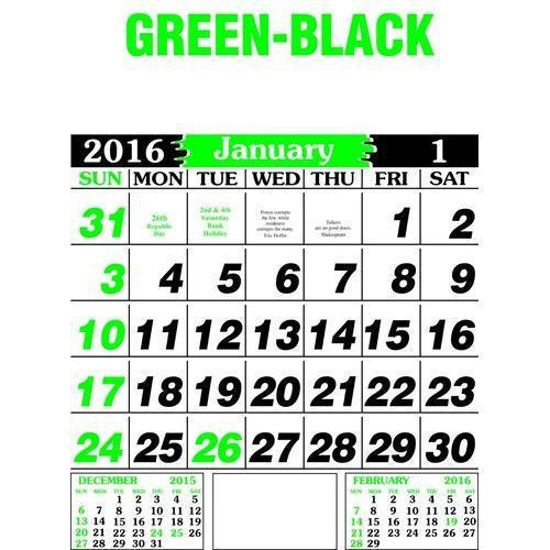 Highly Durable and Glossy Green And Black Office Calendar 15x20 