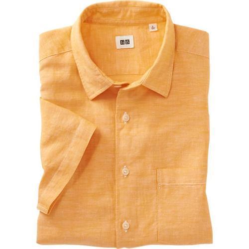 Mens Yellowish Orange Cotton Linen Shirts With Full Sleeves And Export Quality