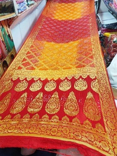 Red And Orange Colour Bridal Silk Saree With Golden Zari In The Border And Pallu