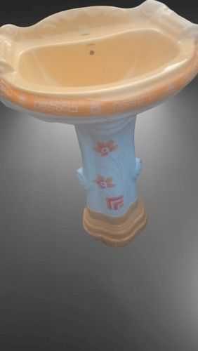 Semi Circular Shape And Wide Mouth Orange Ceramic Pedestal Wash Basin For Bathroom Installation Type: Floor Mounted