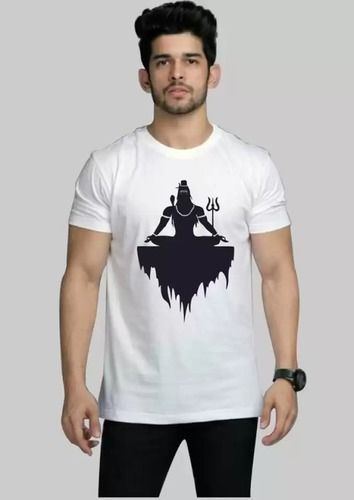 Smooth Texture Tear Resistance Black And White Half Sleeves Lord Shiva Shadow Mens T Shirt Grade: A