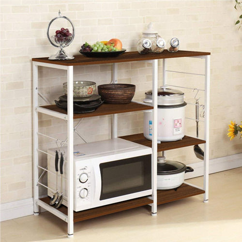 Anti Scratch 5 Shelf Brown Microwave Oven Stand with Storage Rack for Home Office Kitchen