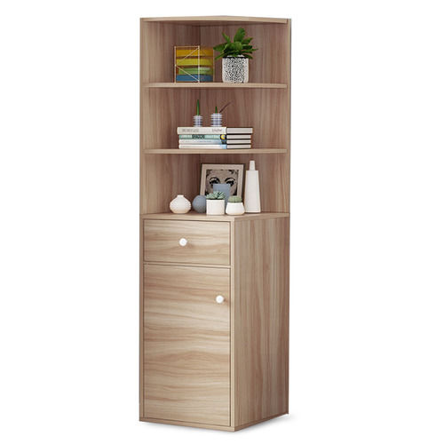 Beige Wooden Multipurpose Corner Wall Decor Display Cabinet Bookshelf Rack with Drawer Storage 