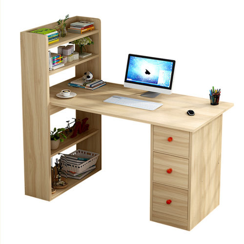 Compact Beige Computer Laptop Desk Study Table With 4 Shelves Storage 3 Drawers