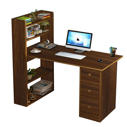 Compact Brown Computer Laptop Desk Study Table with 4 Shelves Storage 3 Drawers