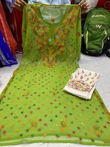 Ladies Causal Cotton Embroidery Suit - Color: Green