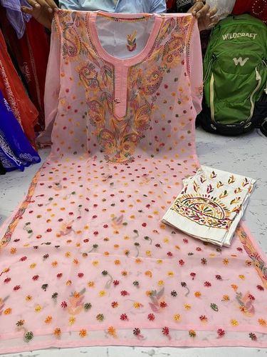 Ladies Causal Embroidery Cotton Suit - Color: Pink